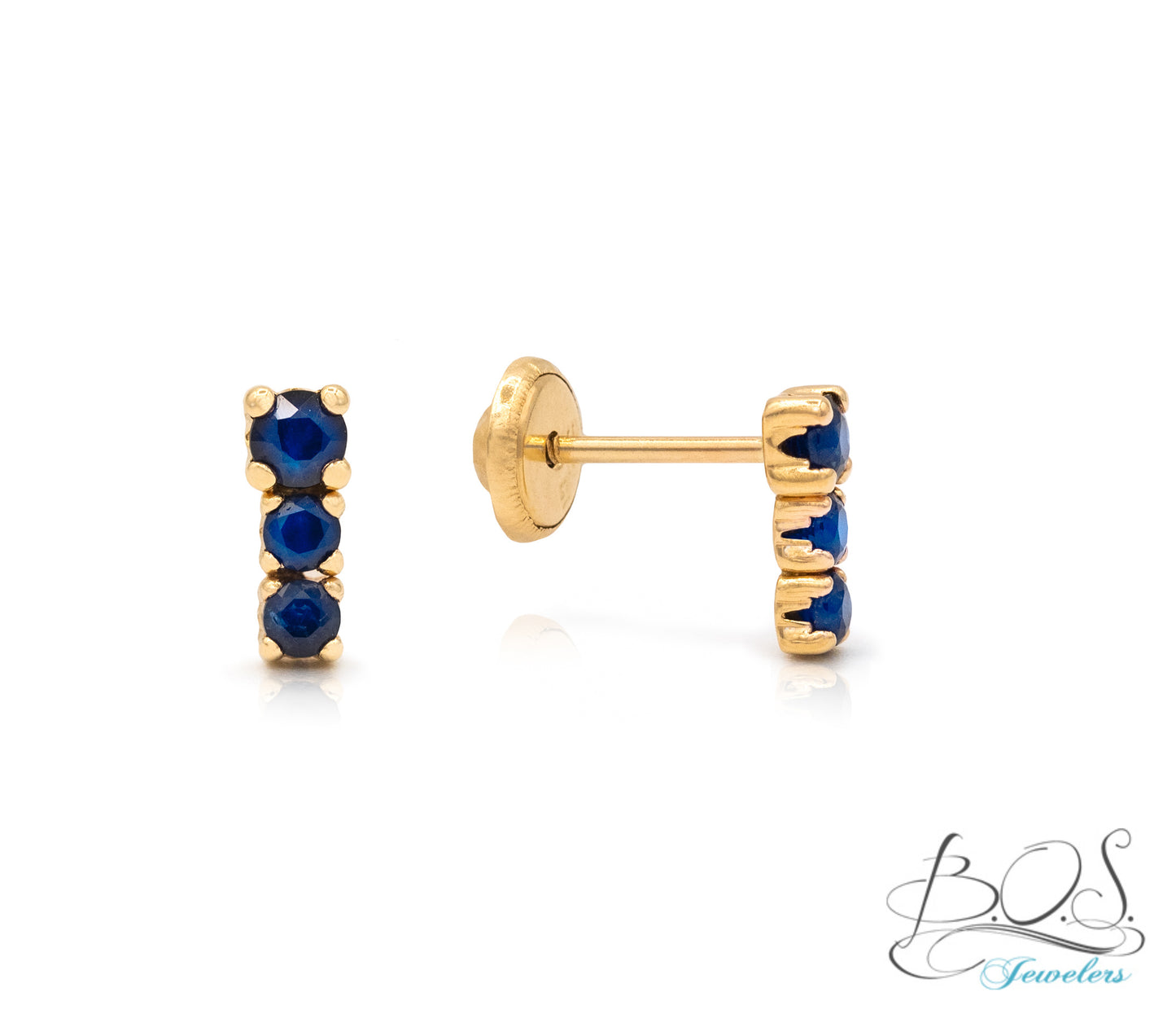 14KY Gold three stone with flat screw backs