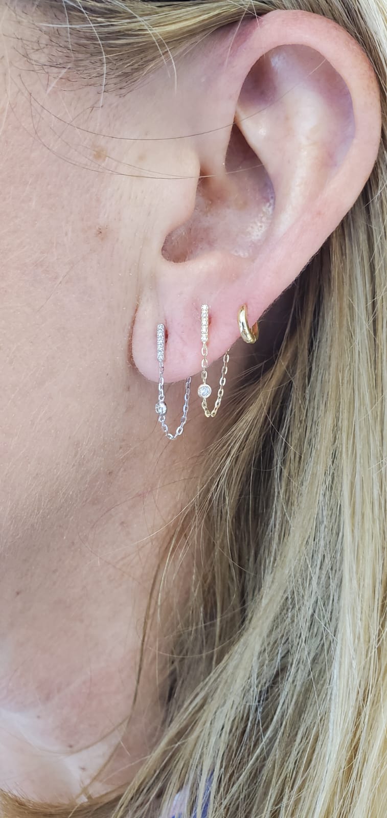 Diamond Bar Chain Earring 14K Gold