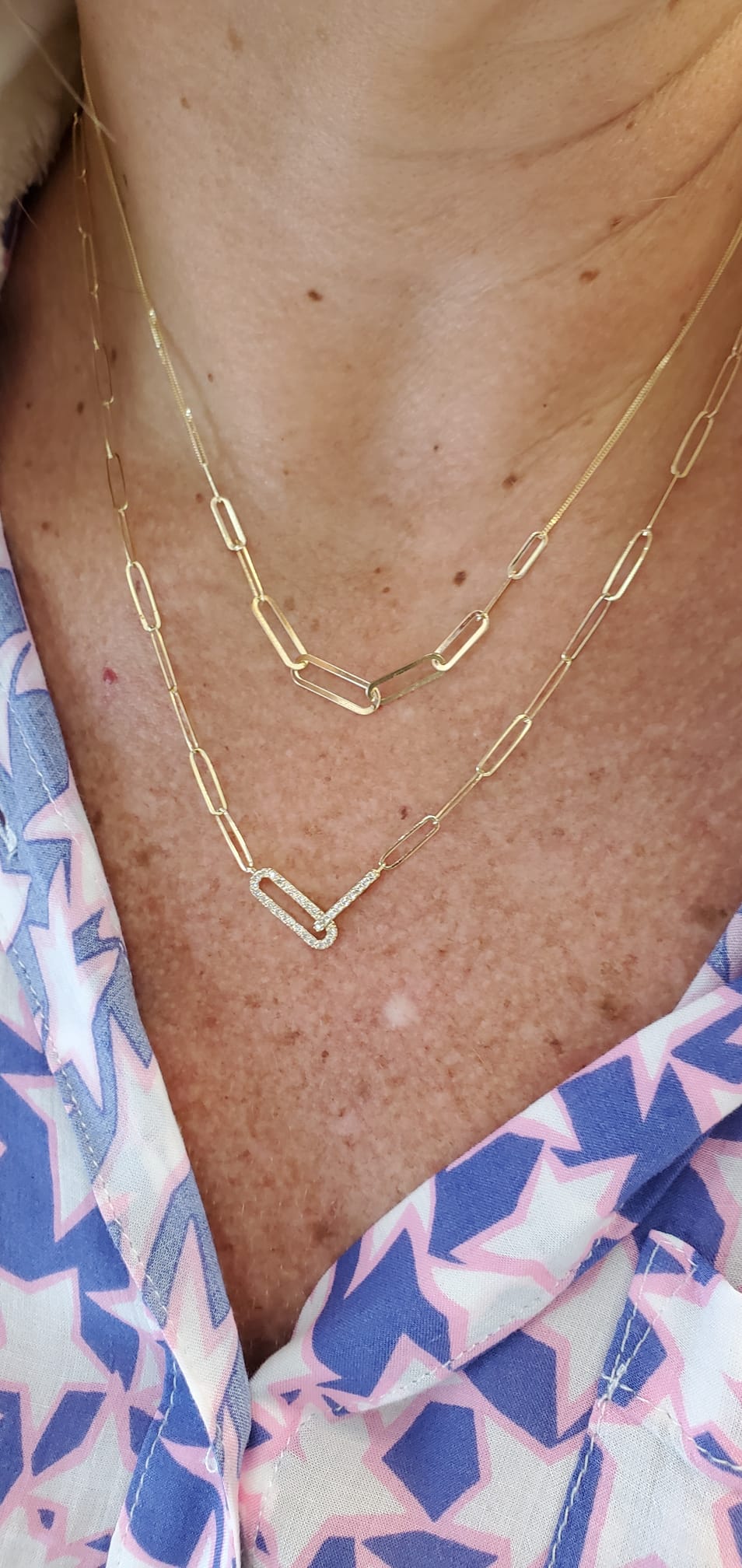 14K Gold Diamond V-Shape Paperclip Necklace