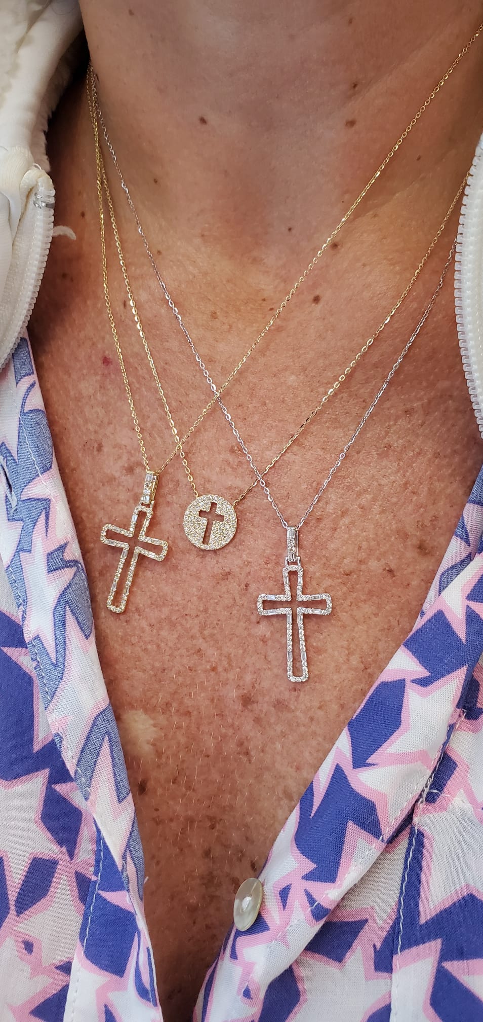 14K Gold Diamond Disc Cross