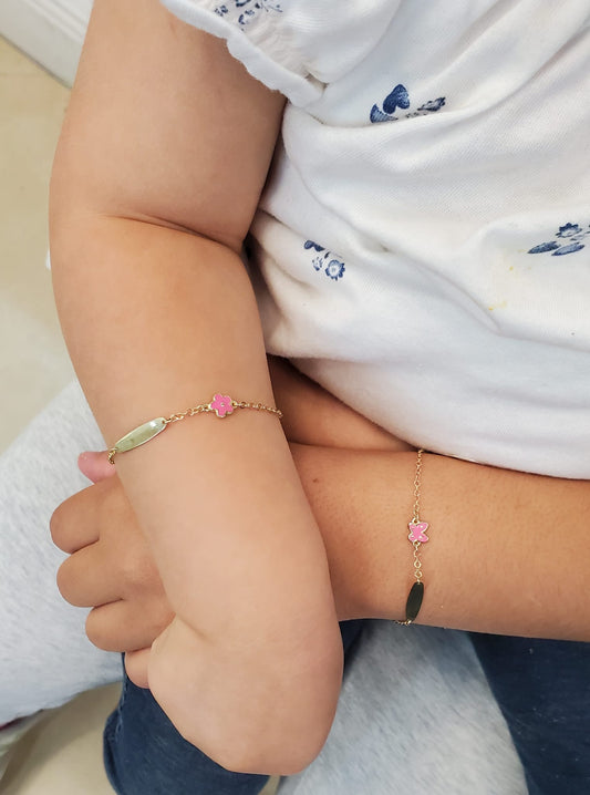 Baby ID Bracelet with Pink Enamel Butterfly