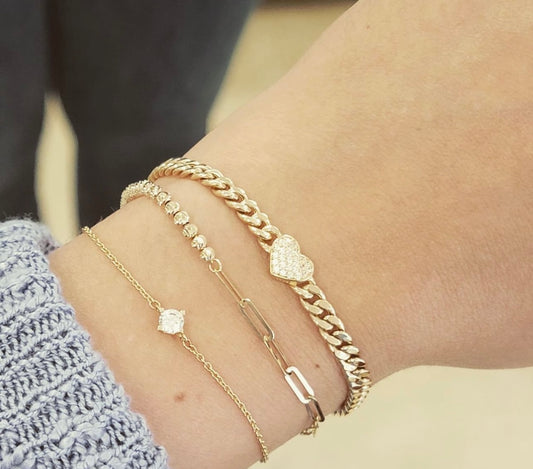 Dazzling Paperclip And Bead Diamond Cut Bracelet