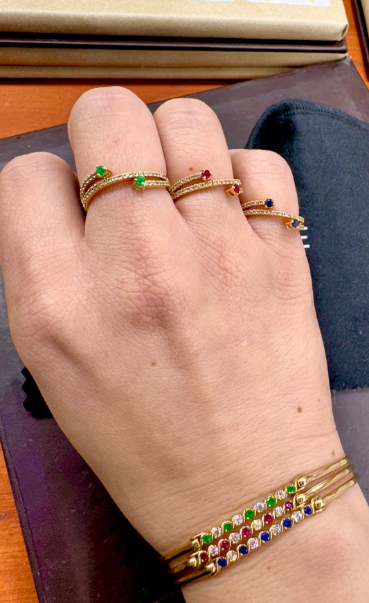 Color Stone and Diamond Flexible Bangle