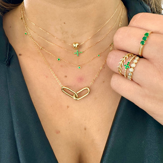 Color Stone Miniature Hearts Dangle Necklace