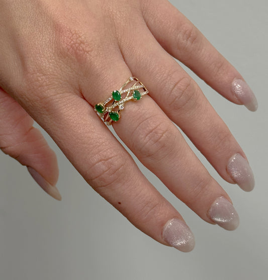 Color Stone & Diamond Crown Ring