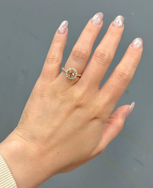 14K Rose Gold Morganite & Diamond Halo Engagement Ring