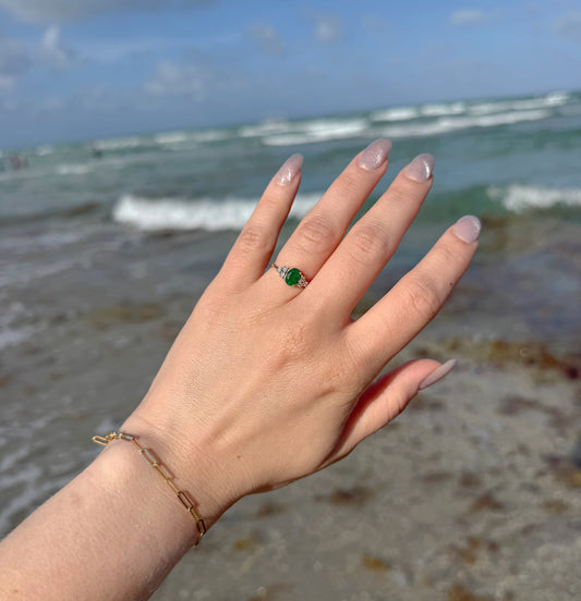 Oval Color Stone with Diamond Illusions Ring
