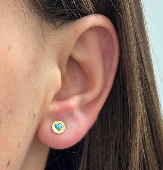 Circle Turquoise Heart Baby Earrings