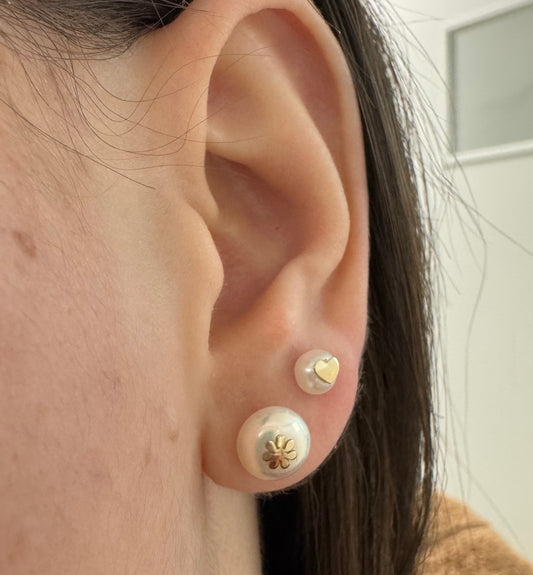 Heart Flower or Star on Pearl Stud Earring