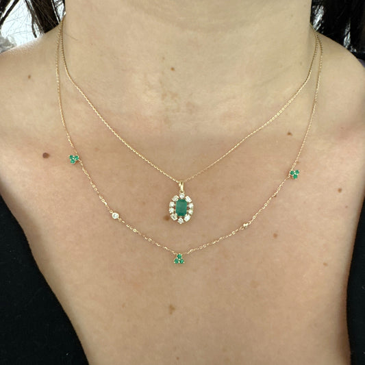 Mosaic Diamond Halo Step Cut Rectangular Color Stone Necklace