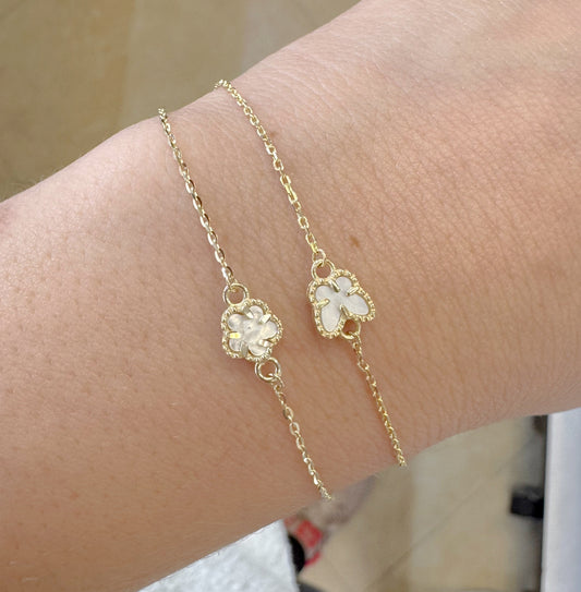 Mini Beaded Border Single Mother of Pearl Flower Bracelet