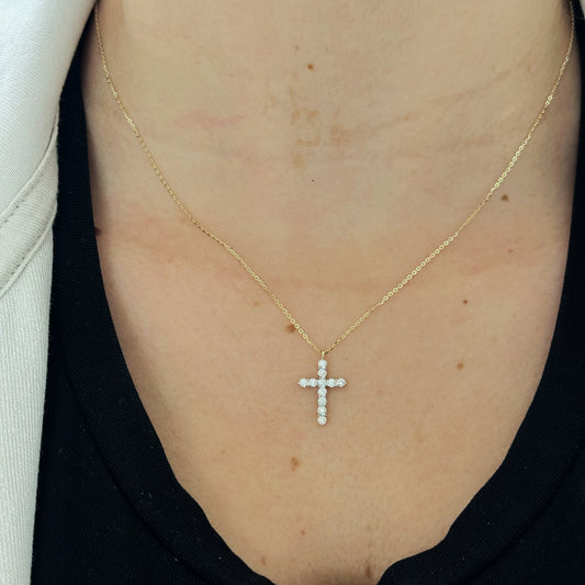 Diamond Medium-Sized Classic Cross 14K Gold