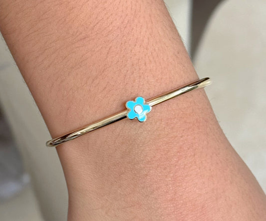 Blue Enamel Daisy Flower Bangle Bracelet