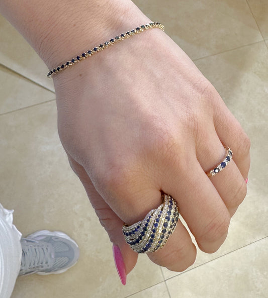 Large Flowing Wave Dome Pave Color Stone and Diamond Ring