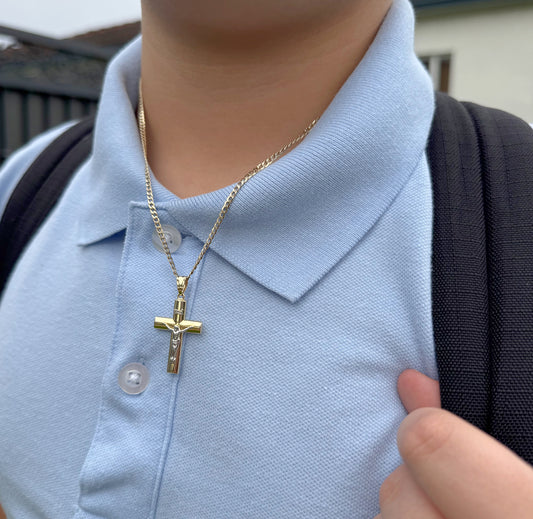 Domed Two Tone Crucifix Cross with Jesus Christ