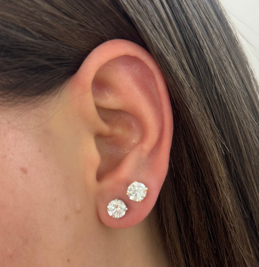 Yellow Gold Classic Round Lab Diamond Solitaire Stud Earrings 2.12cts tw