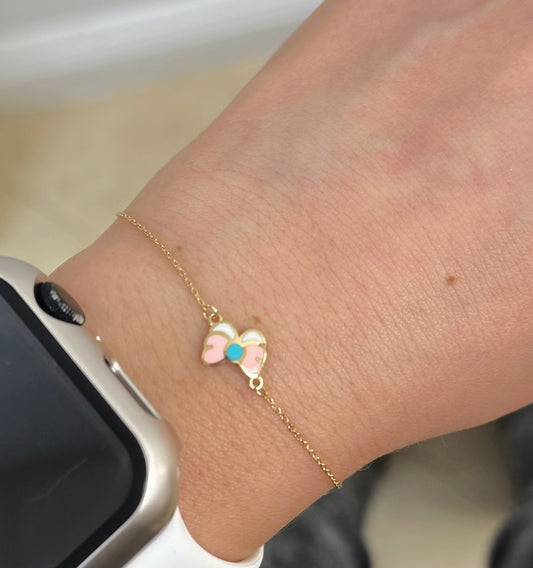 Pink Enamel Bow Bracelet