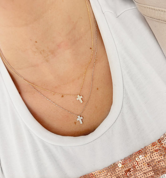 14K Gold Mini Pave Diamond Cross