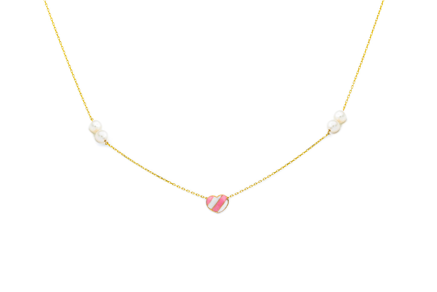 14K Enamel Heart Necklace with Pearls