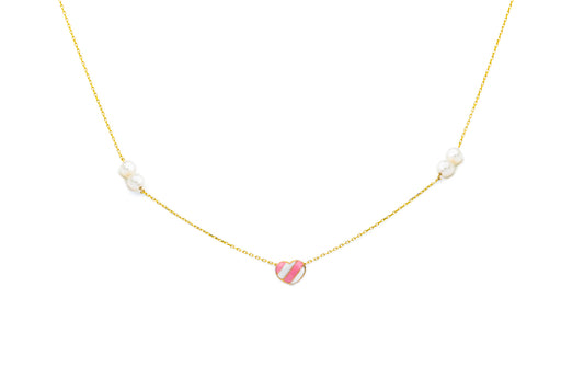 Enamel Heart Necklace with Pearls