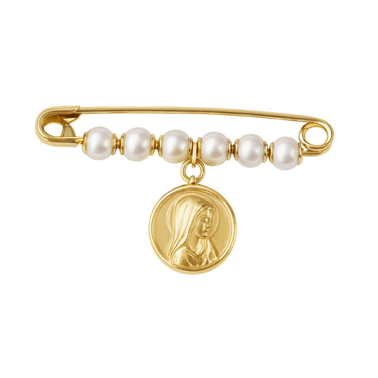 Pearl Baby Pin with Madonna Virgin Medal
