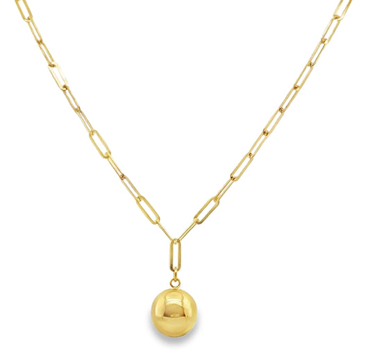 Modern Luxe 14K Gold Paperclip Chain Necklace with Bold Ball Pendant
