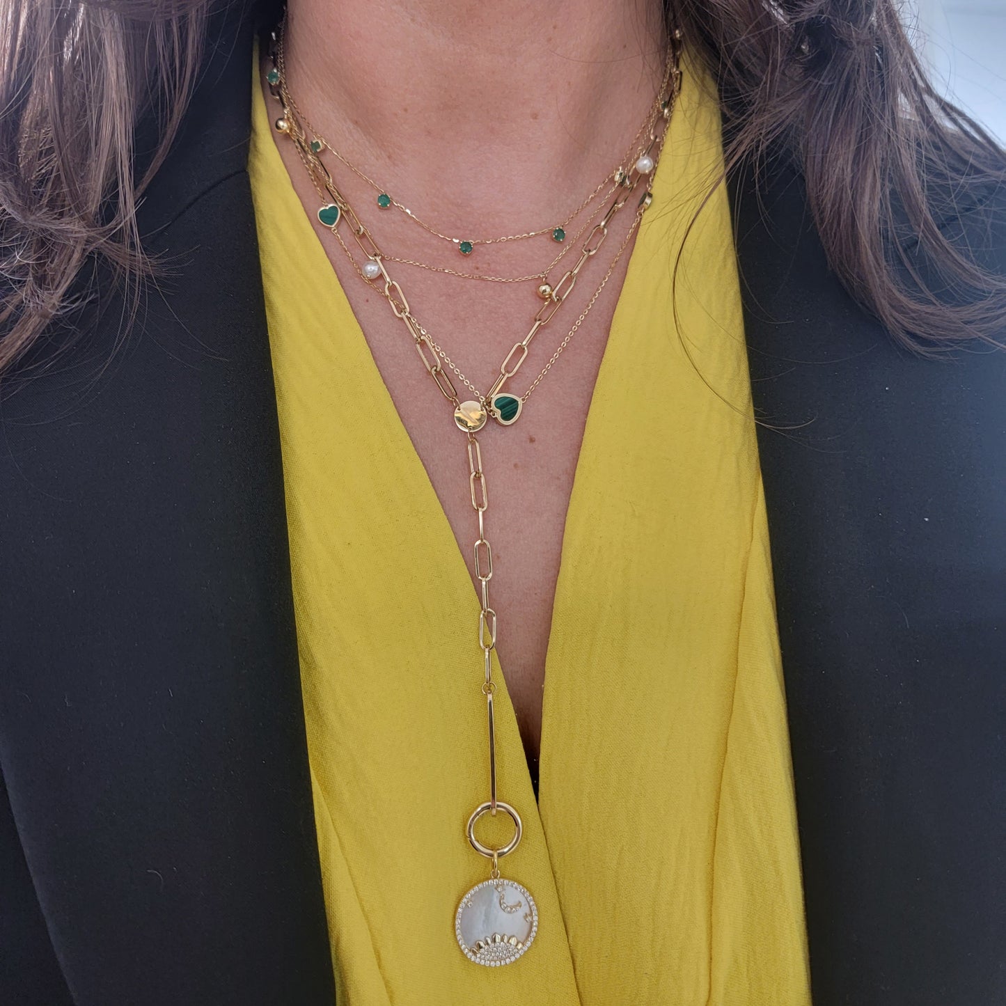 Pearl and Gold Ball Dangle Necklace
