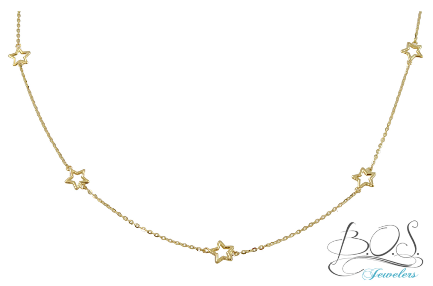 14K Gold Open Stars Necklace