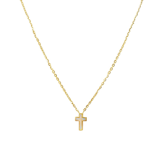 Mother of Pearl Mini Cross Necklace