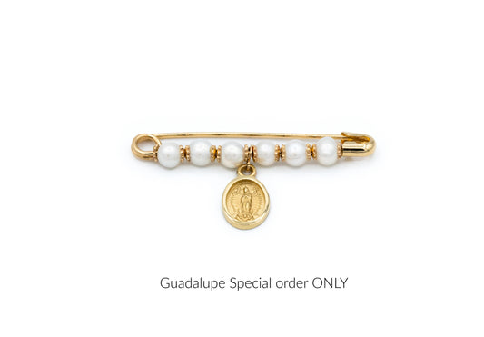 Pearl/Turquoise/Coral Baby Pin with Miraculous Medal