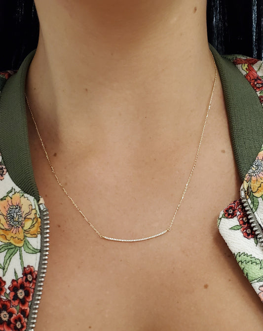 Thin Curved Bar Cubic Zirconia Necklace