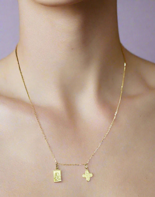 Double Scapular 4 Way Cross Medals Forward Facing Necklace