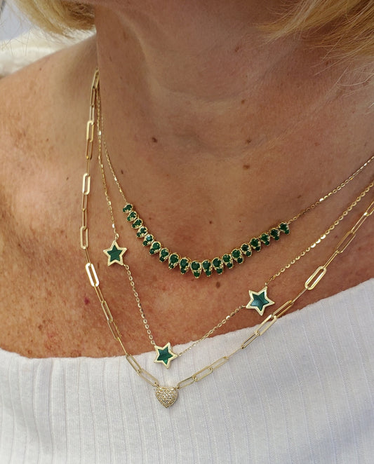 Malachite Star Necklace and Earrings Gift Jewelry Set