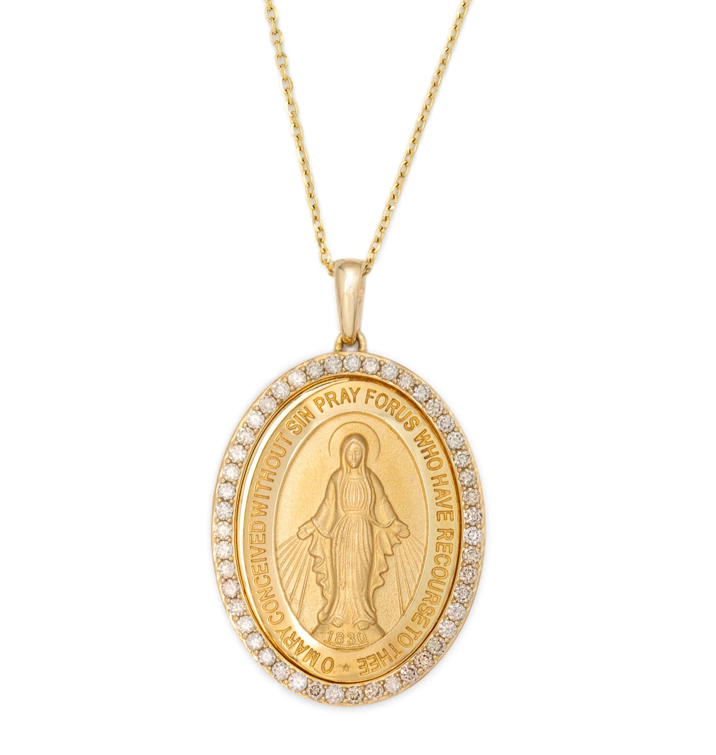 Large Diamond Miraculous Medal Necklace