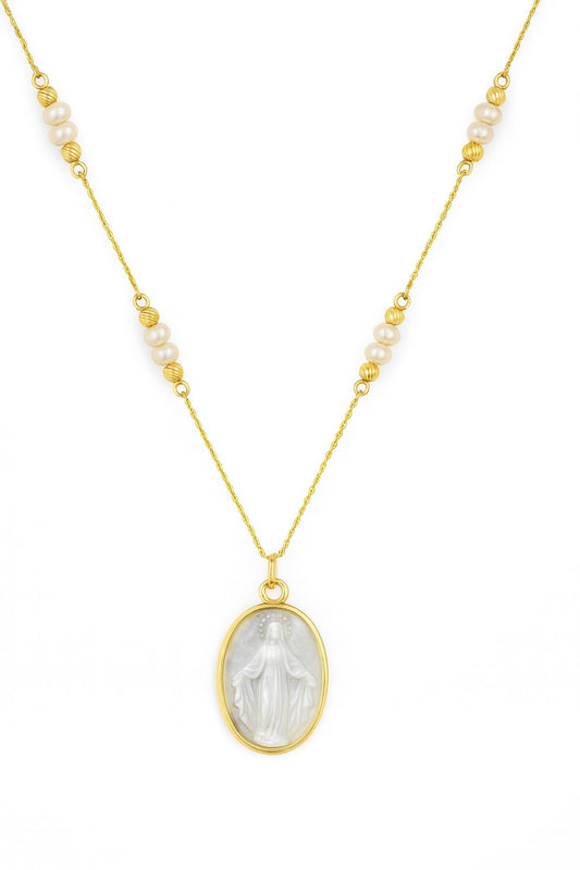 Mother of Pearl Miraculous Necklace with Pearl & Bead Stations