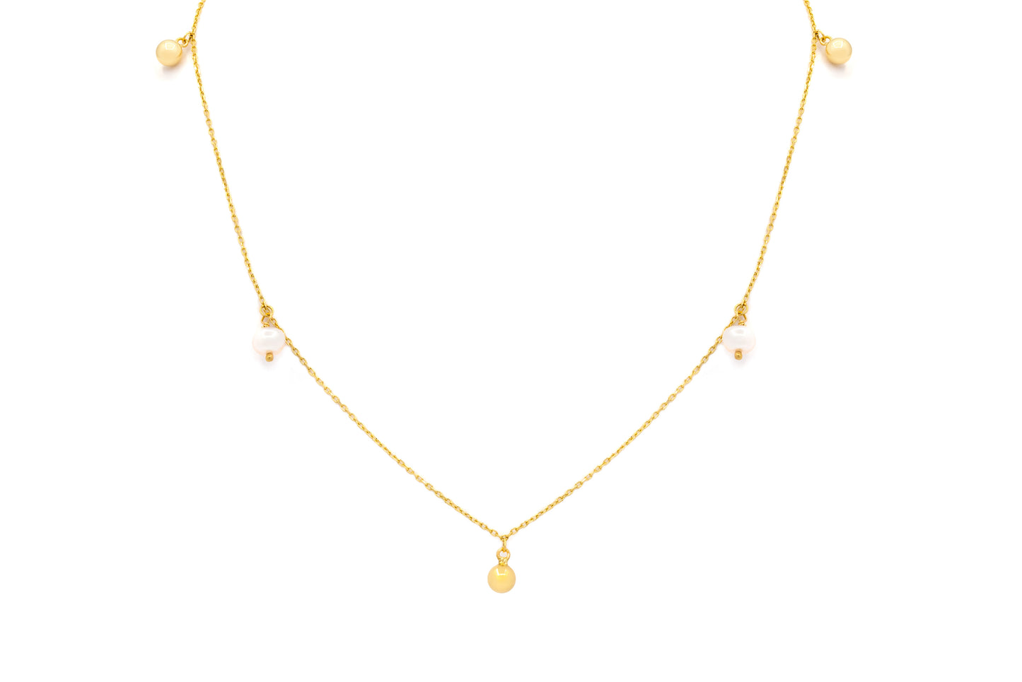 Pearl and Gold Ball Dangle Necklace