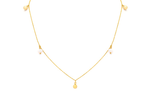 Pearl and Gold Ball Dangle Necklace 14K Gold