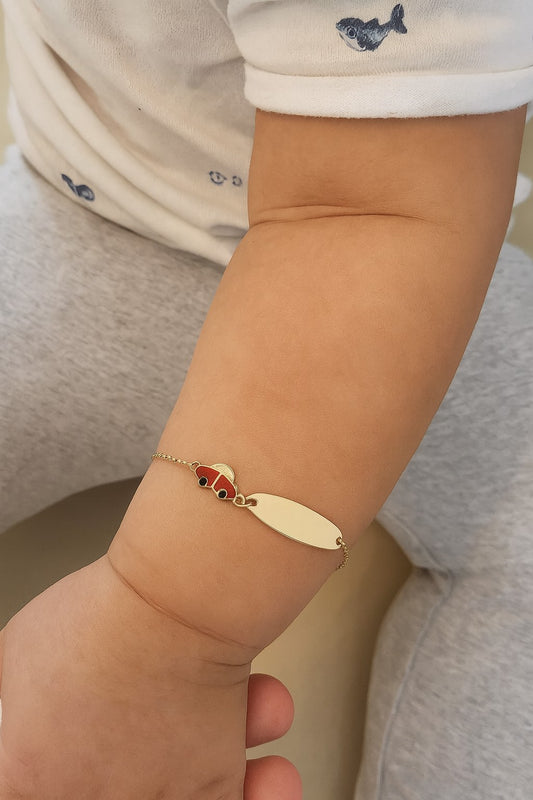 Baby ID Bracelet with Red Enamel Toy Car Charm