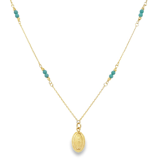 Small Miraculous Medal on Pearl or Turquoise Necklace