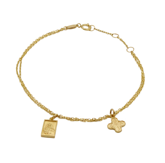 Double Scapular And 4 Way Cross Medals Bracelet