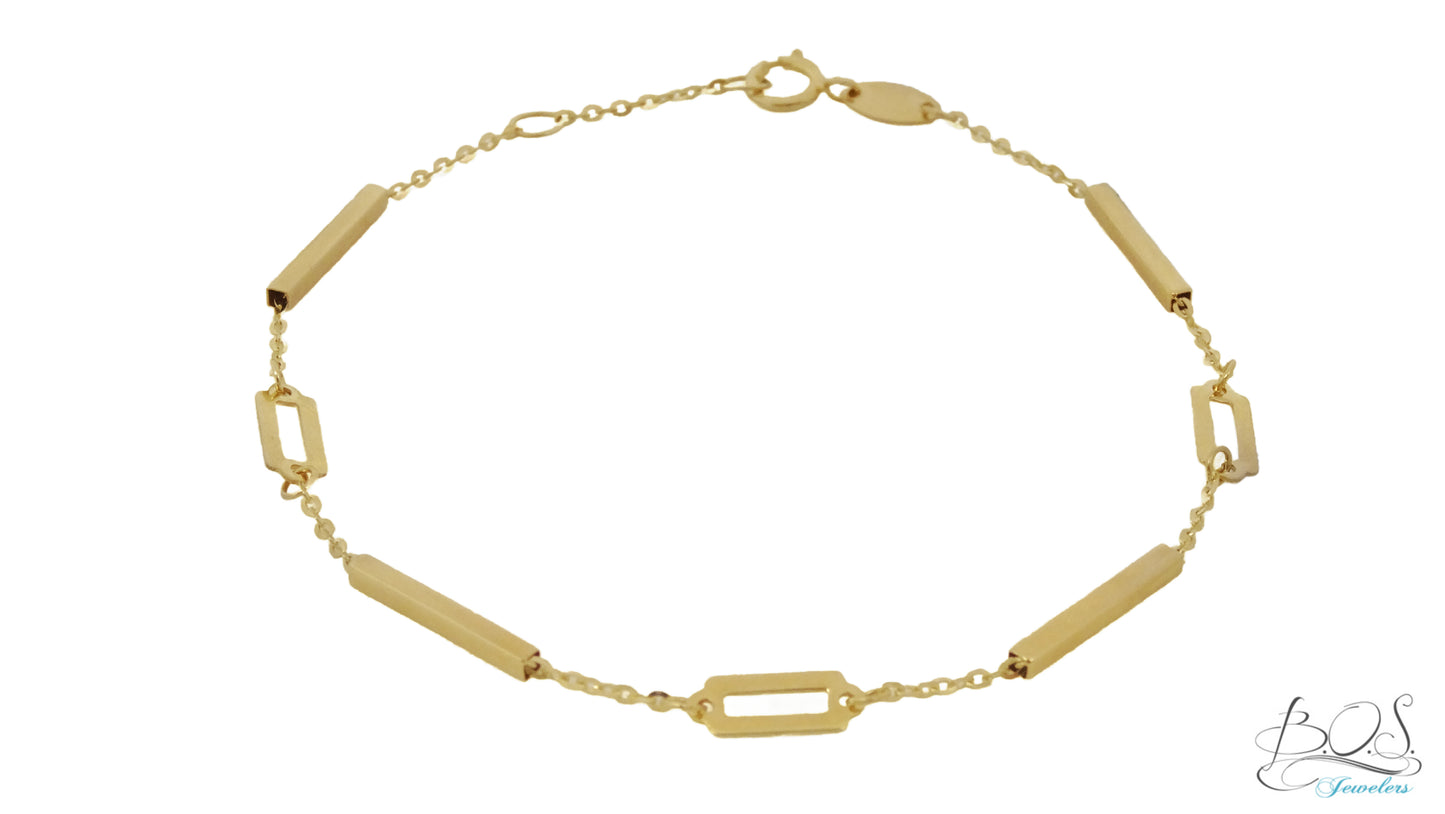 14K Gold Bar and Link Bracelet