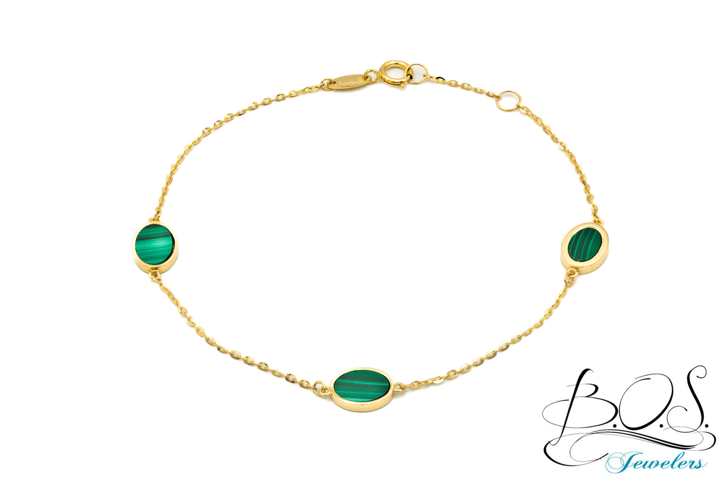 14K Gold Oval Malachite Bracelet