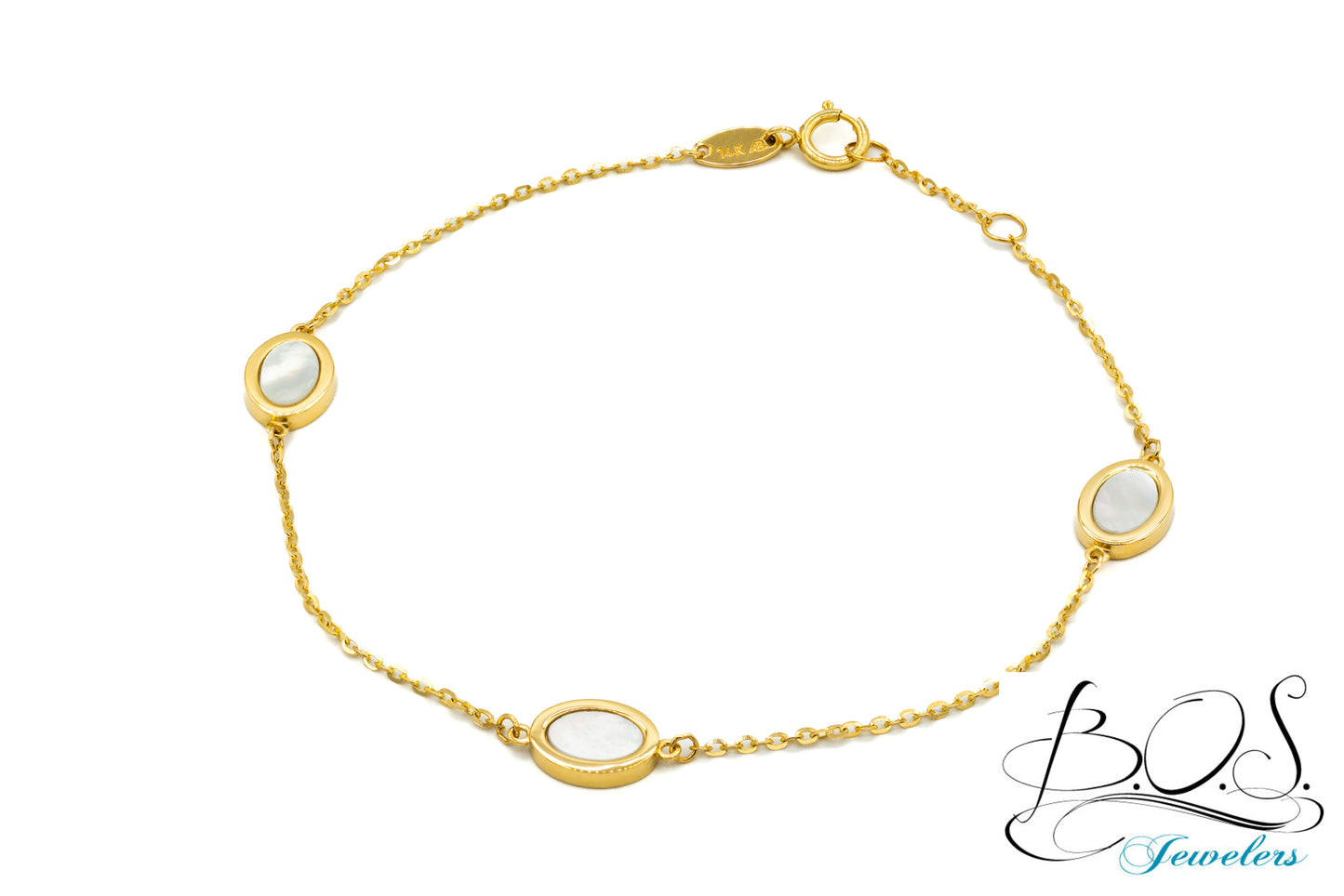 14K Gold Oval Mother of Pearl Bracelet