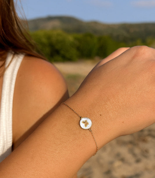 Round Mother of Pearl Butterfly Cut-Out Bracelet