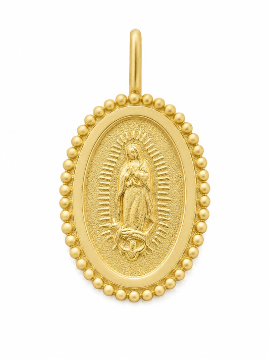14K Gold Miraculous or Guadalupe Beaded Medal