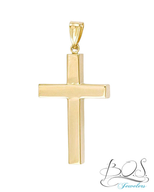 14K Gold Large Square Cross Pendant