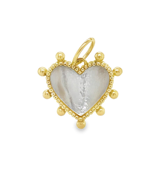 Beaded Mother of Pearl or Malachite Heart Pendant Charm