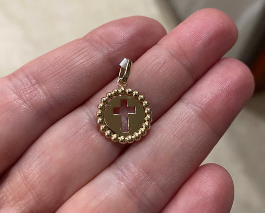 Beaded Cut Out Cross Medal Pendant