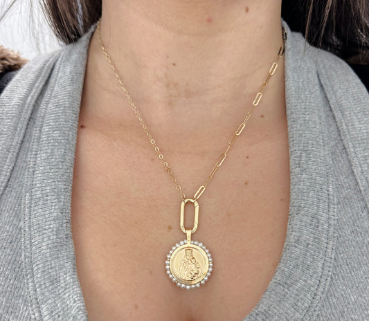 Round Scapular Medal With Mini Pearl Frame