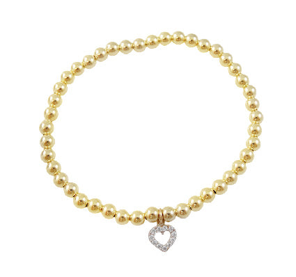 Gold Filled Elastic Bracelet with Embellished Heart Charm